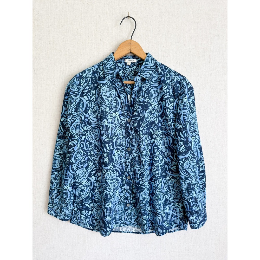 Tyler Boe Button Down Shirt Abstract Shell Print Small Blue Long Sleeve Cotton S